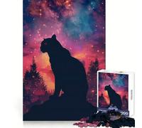 Panther Silhouette Galaxy Jigsaw Puzzles 1000 Piece for Teenagers Boost Recall Stress Free Tight Edge Wall Art Decor (50x75cm)