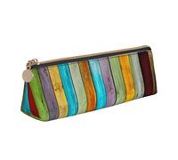 Panther With Blue Eyes Leather Pencil Pen Case With Zipper College School Office Organizer Pen Bag Pouch Box For Teen Girl Boy Men Women, Colorful Wood Board Printing Makeup Bag Leather Pencil Case