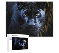 Panther with Blue Eyes Wooden Puzzles for Adults 500 PCS Unique Shape Puzzles Wall Art Home Decor for Puzzle Lovers, Family, Friend Creative Gift Toys