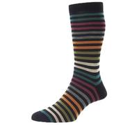 Pantherella Mens Kilburn All Over Stripe Cotton Lisle Socks - Black - Medium