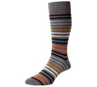 Pantherella Mens Kilburn All Over Stripe Cotton Lisle Socks - Mid Grey Mix - Small