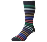 Pantherella Mens Kilburn All Over Stripe Cotton Lisle Socks - Navy - Medium