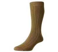 Pantherella Mens Packington Rib Merino Wool Socks - Dark Camel/Gold - Small