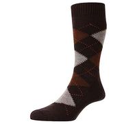 Pantherella Mens Racton Argyle Merino Wool Socks - Dark Brown - Large