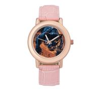 Panthers in The Library Womens Leather Strap Elegant Lady Wrist Watches Casual Band Three-Hand Watch