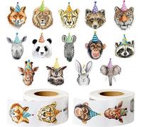 PANTIDE 1000Pcs Cute Animal Birthday Sticker (2Roll) Realistic Safari Animal Self-Adhesive Sticker for Kids Birthday Gift Tag Luggage Scrapbook Favor Wrapping Decoration Baby Shower Party Supplies