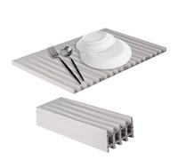 PANTIDE 2 Pack Silicone Dish Drying Mat - Large Draining Board Mat for Kitchen Counter Sink Folding Heat Resistant Non-Slip Quick Dry Non-Spill Rubber Flume Drainer Rack for Cup Fruit Bathroom (Grey)