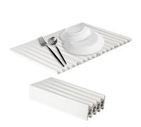 PANTIDE 2 Pack Silicone Dish Drying Mat - Large Draining Board Mat for Kitchen Counter Sink Folding Heat Resistant Non-Slip Quick Dry Non-Spill Rubber Flume Drainer Rack for Cup Fruit Bathroom (White)