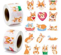 PANTIDE 2P Cute Corgi Roll Stickers - 1000Pcs Corgi Stickers in 2 Rolls Waterproof Vinyl Cute Fancy Pets Dogs Animal Decals for Cars Phone Laptop Bottle Notebook Luggage Computer Envelope Decor