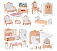 PANTIDE 32Pcs Dollhouse Furniture Set - Miniature Orange Play-set with Bedroom Kitchen Bathroom Role Play Toys for Girls Plastics Dolls House Accessories Great for Birthdays