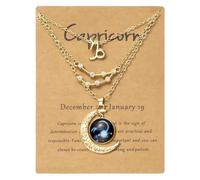 PANTIDE 3Pcs Capricorn Zodiac Crescent Moon Layer Necklaces for Women Girls | 14K Gold Plated, 12 Constellation Pendant Necklace, Message Card, Astrology Horoscope Zodiac Sign Jewelry Birthday Gift