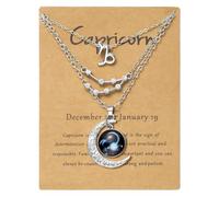PANTIDE 3Pcs Capricorn Zodiac Crescent Moon Layer Necklaces for Women Girls | Silver Plated, 12 Constellation Pendant Necklace, Message Card, Astrology Horoscope Zodiac Sign Jewelry Birthday Gift