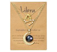 PANTIDE 3Pcs Libra Zodiac Crescent Moon Layer Necklaces for Women Girls | 14K Gold Plated, 12 Constellation Pendant Necklace, Message Card, Astrology Horoscope Zodiac Sign Jewelry Birthday Gift