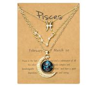 PANTIDE 3Pcs Pisces Zodiac Crescent Moon Layer Necklaces for Women Girls | 14K Gold Plated, 12 Constellation Pendant Necklace, Message Card, Astrology Horoscope Zodiac Sign Jewelry Birthday Gift