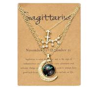 PANTIDE 3Pcs Sagittarius Zodiac Crescent Moon Layer Necklace for Women Girl | 14K Gold Plated, 12 Constellation Pendant Necklace, Message Card, Astrology Horoscope Zodiac Sign Jewelry Birthday Gift