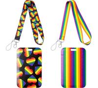 PANTIDE 4pcs Rainbow Heart Lanyard with ID Card Holders Love is Love Neck Strap Lanyard Colorful Card Holder Badge Lanyard Holder Name Tag Office School Supplies Birthday Gift Party Decoration