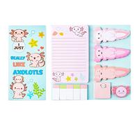PANTIDE 550 Sheets Cartoon Axolotl Paper Sticky Notes Set Cute Pink Mexican Walking Fish Shaped Self-Stick Writing Memo Animal Tabs Page Marker for Kids Student Reward Birthday Gift Office Supplie