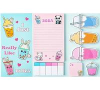 PANTIDE 550Sheet I Just Really Like Boba Sticky Note Set Cute Bubble Milk Tea Self-Adhesive Writing Notepad Milkshake Tab Page Marker for Kids Student Birthday Gift Back to School Reward Office Supply