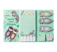 PANTIDE 550Sheets I Just Really Like Otters Sticky Notes Set Cute Cartoon Otter Self-Adhesive Writing Memo Animal Tabs Page Marker Students Reward Kids Birthday Gift School Office Party Supplies