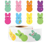PANTIDE 600Pcs Easter Bunny Peeps Sticker (2Rolls) for Kids Colorful Cute Candy Rabbit Stickers Self-Adhesive Decorative Decals Girls Birthday Gift Gift Tag Wrapping Decor Baby Shower Party Supplies
