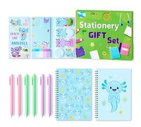 PANTIDE Axolotl Sticky Note A5 Notebooks Pens Stationary Set - Axolotl Self-Stick Notes Pads Spiral Notebooks Black Gel Ballpoint Pens School Office Supplies Teacher Appreciation Gift with Box (Blue)