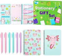 PANTIDE Axolotl Sticky Notes A5 Notebooks Pen Stationary Set Axolotl Self-Stick Note Pads Spiral Notebook Ballpoint Pen School Office Supplies Teacher Appreciation Kids Adult Birthday Gift with Box