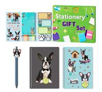 PANTIDE Boston Terrier Sticky Note A5 Notebooks Stationary Gift Set - Preppy Cute Self-Stick Notes Pads Spiral Notebooks Gel Ballpoint Pens School Office Supplies Christmas Birthday Gift with Box