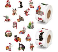PANTIDE Christmas Cat Sticker Rolls- 1000PCS Holiday Cat Stickers for Kids 16 Styles Christmas Cute Cats Realistic Stickers Gift Christmas Cats Sticker for Envelopes Xmas Funny Cat Sticker for Craft