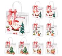 PANTIDE Christmas Party Favor Bags - 24PCS Watercolor Christmas Clear PVC Gift Bags with Handle and Ribbon Xmas Party Gift Bag Reusable Xmas Goodie Bag PVC Gift Wrap Totes for Kids Family Friends