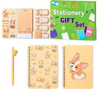 PANTIDE Corgi Sticky Notes A5 Notebooks Pen Stationary Set Corgi Self-Stick Note Pads Spiral Notebook Black Ballpoint Pen School Office Supplies Teacher Appreciation Kids Adult Birthday Gift with Box