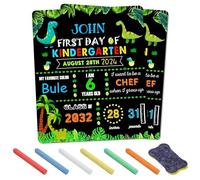 PANTIDE Dinosaur First Day of School Board with Chalk Eraser for Preschool Reusable Double-Sided Blackboard First & Last Day of School Chalkboard Sign for Kids Students Gifts Classroom Photo Prop