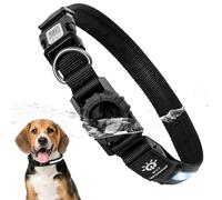 PANTIDE Dog Collar for Air Tag - IPX7 Waterproof Dog Collar Holder for Airtag with Smart QR Code 2 LED Light Colour Flashing Dog collar with Soft Padded Metal Loop for Small Medium Large Dog (M)
