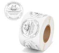 PANTIDE Farm Fresh Eggs Carton Labels Stickers - 500 Count Unwashed Eggs Packaging Adhesive Round Decal Roll, Market Egg Handling Sticker Collected Date for Chicken Quail Duck (2 x 2 Inch, White)