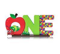 PANTIDE Hungry Caterpillar One Letter Sign Wooden Table Centerpiece for Kids Summer Spring First Birthday Decoration Red Apple 1st Table Sign Party Supplies for Baby Shower Cake Smash Photo Props
