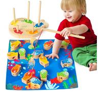 PANTIDE Magnetic Wooden Fishing Games, Montessori Fishing Set Educational Toy with Rod Include Balance Stacking, Logic Beads, Rope Threading Game for Kids Boys Girls Preschool Toddlers Learning