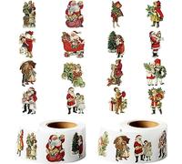 PANTIDE Vintage Christmas Stickers - 1000Pcs (2 Rolls) Cartoon Theme - Santa, Snowman, Elk - Self-Adhesive Sticker Decal for Christmas Holiday Decoration & Festive Gift Wrapping