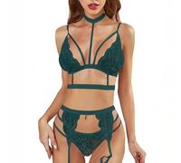 Panties for Women Sexy Naughty Fashion Women's Sexy Lingerie Set Garter Belt Lace Bodysuit Teddy Baby Dolls Panty with Stockings Tight Hollow Out Lingerie J-747 Blue S
