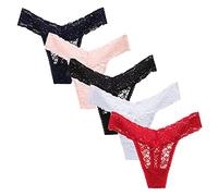 Panties for Women Women Knickers Womans Underwear Briefs for Women Thongs for Women Lace Underwear for Women 5-Pack Sexy Transparent Lace Hollow Low Waist Thong T-Pants Multicolor