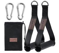 PANTIK Upgraded Exercise Handles Heavy Duty Cable Machine Attachments D Handle Resistance Band for Fitness Nylon Strap Silicon Grip Solid ABS Cores with Carabiners Home Gym Set of 2, Black