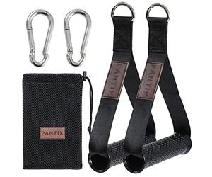 PANTIK Upgraded Exercise Handles Heavy Duty Cable Machine Attachments D Handle Resistance Band for Fitness Nylon Strap Silicon Grip Solid ABS Cores with Carabiners Home Gym Set of 2, Black