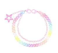 Pants Chain with Rainbow Star Pendants, Acrylic Layered Waist Chain for Jeans, Candy Color Punk Style Body Chain, Styling Accessory for Outfits, Featuring 21.25 in and 18.5 in Strands
