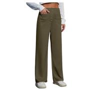 Pants for Women UK Casual Full Length Linen Wide Leg Stretch Light Weight Loose Fit Ladies Bottoms Everyday Hiking Walking Combat Green