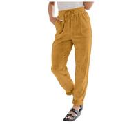 Pants for Women UK Fall Wide Leg Trousers Linen Stretch Light Weight Plain Casual Everyday Hiking Walking Combat Yellow