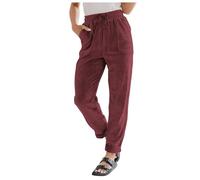 Pants for Women UK Fall Wide Leg Trousers Linen Stretch Light Weight Plain Casual Everyday Hiking Walking Combat Wine
