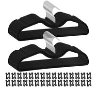 Pants Hangers Non Slip, 30 Pack Velvet Hangers for Closet with 30 Hooks, Strong Durable Slimline Space Saving Pants Hanger, Space Saving Flocked Hangaers for Pants, Shirts, Bra, Shorts (Black-M-shape)