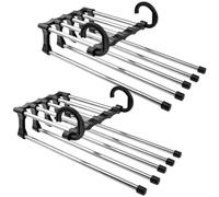 Pants Hangers: Non-Slip Stainless Steel Closet Organizer, Extendable Magic Hangers for Closet Space Saving, Collapsible Hangers (Black)