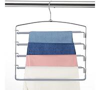 Pants Hangers Space Saving 3 Pack No Slip 5 Layers Multi Functional Pants Rack Stainless Steel Swing Arm Space Saver Hanger for Trousers Jeans Towels Scarf Tie （Grey）