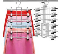 Pants Hangers with Clips,Space Saving Hanging Closet Organizer-6 Tiers Skirt Hangers with 360° Swivel Hook,Closet Organizer-Clothes Hangers- College Dorm Essentials Apartment Essentials- 4 Pack