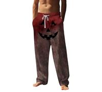 Pants Men, Linen Trousers For Men Uk Men'S Casual Pants For Outdoor Leisure Lightweight Summer And Autumn Trousers With Unique Prints (Brick Red Xxl)