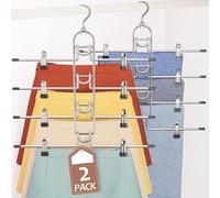 Pants & Skirt Hangers with Clips, Newly Upgraded Detachable Space Saving Hanger, 4-Tiers Skirt Hangers for Women - Hanging Closet Organizer and Storage (Silver-4 Layers, 2 Pack)